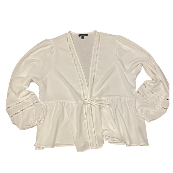 Torrid Women’s Plus Textured Woven Trim Inset Ivory Kimono - 1X - Picture 4 of 11